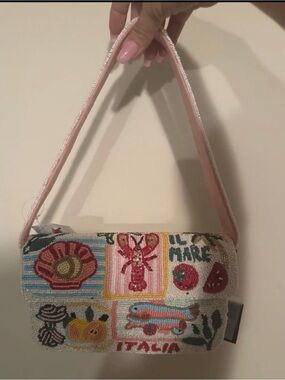 Beaded Italia Motif Shoulder Bag in Pink